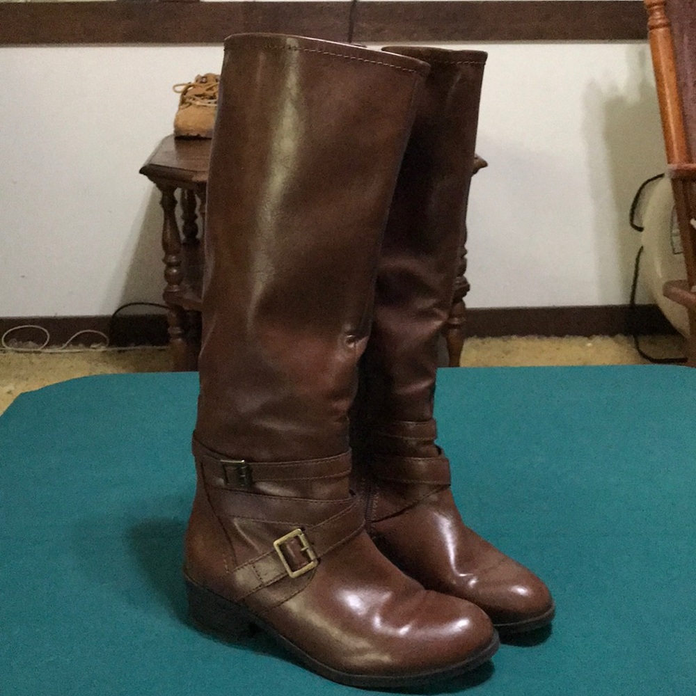 Brown leather riding boots